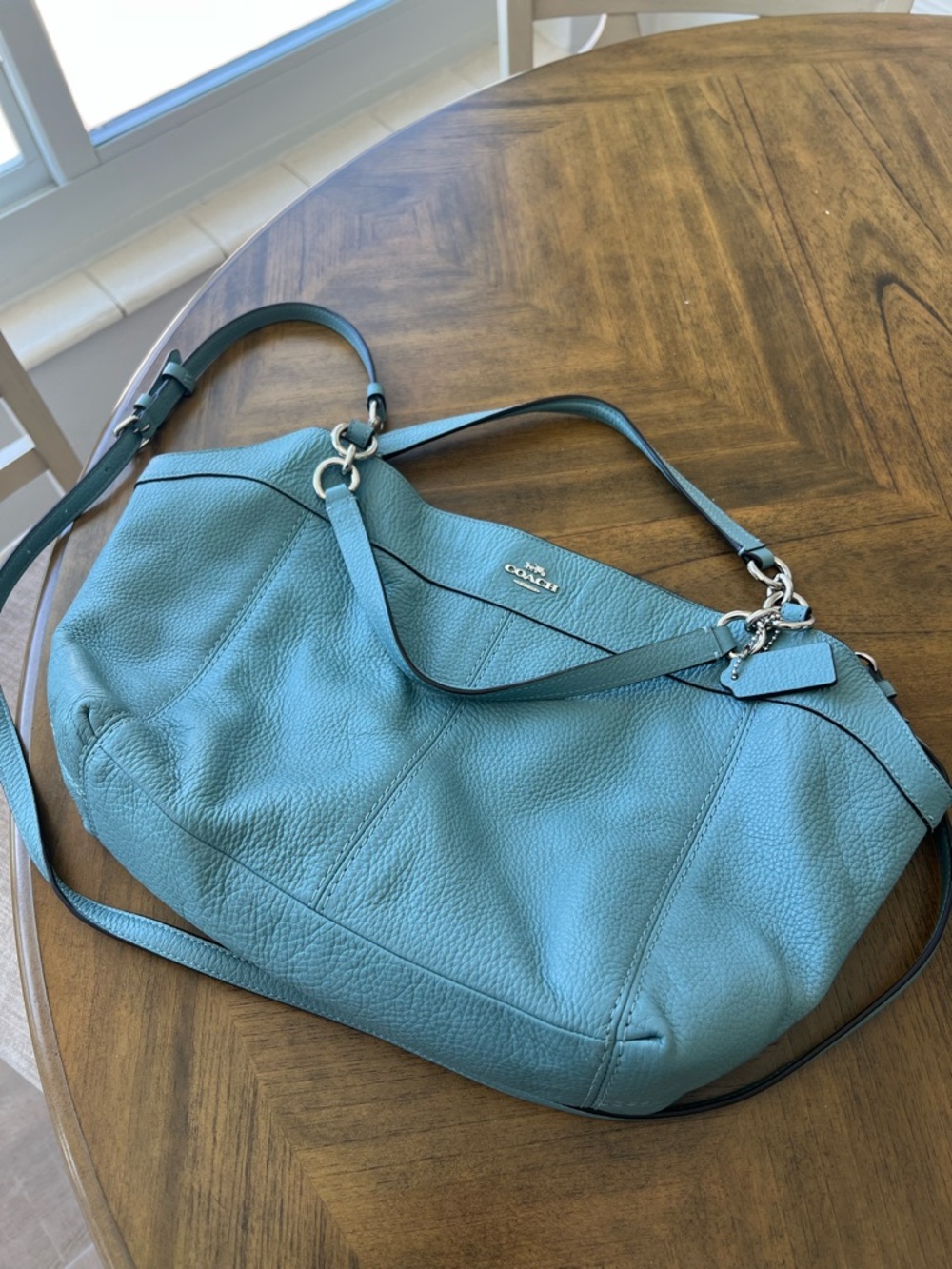 Coach Pebble Leather Shoulder Bag Blue with Shoulder and Crossbody straps - Picture 8 of 12